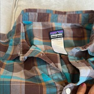 Patagonia Men's Casual Plaid Shirt - Brown and Teal